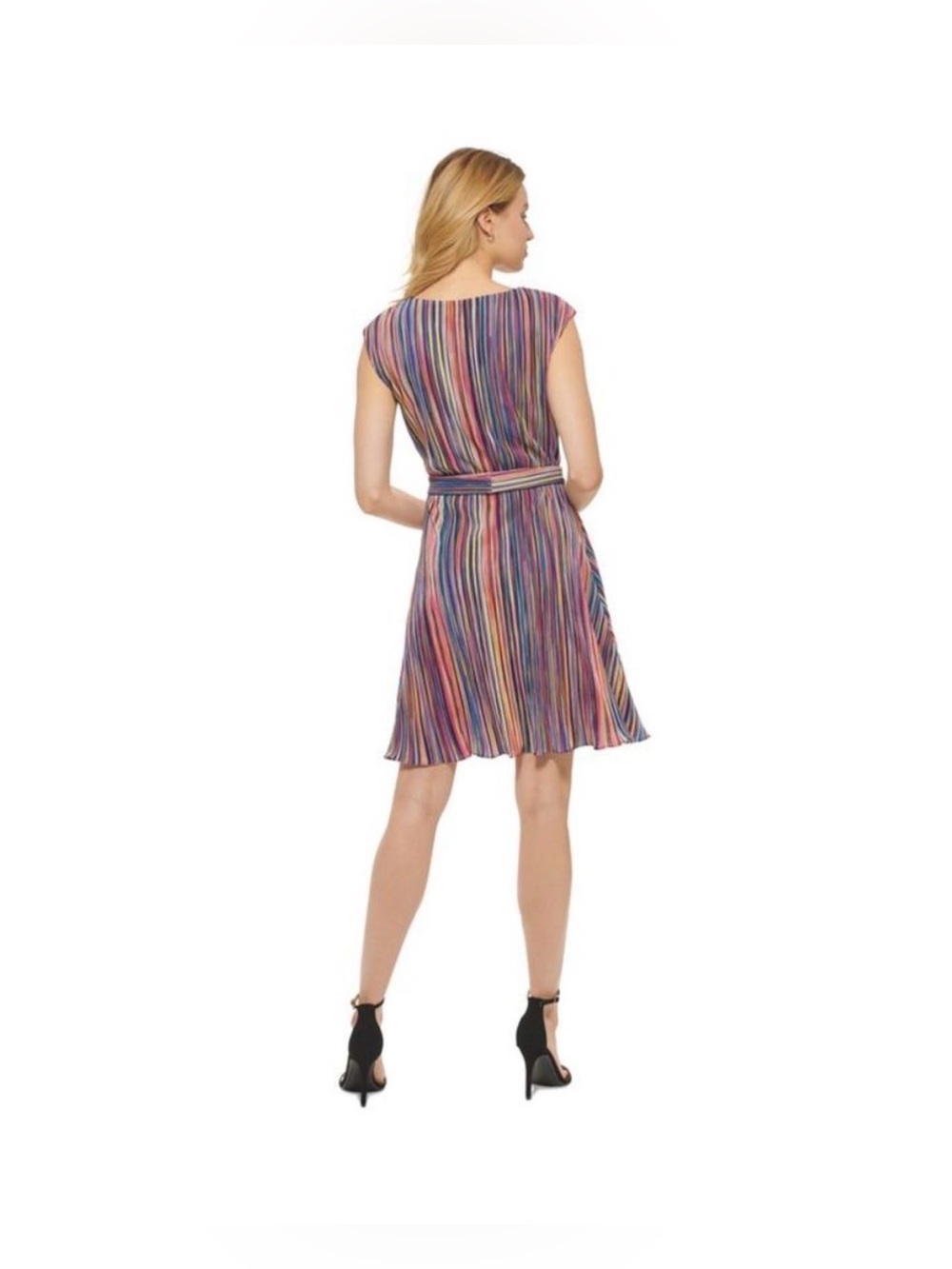 DKNY Womens Navy Striped Cap Sleeve Crew Neck Short Party Fit + Flare Dress 6P - Picture 3 of 11